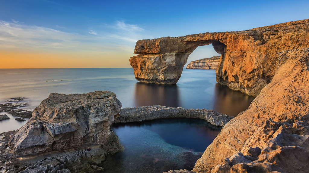 The iconic arch at sunset on the coast of Malta's sister island Gozo