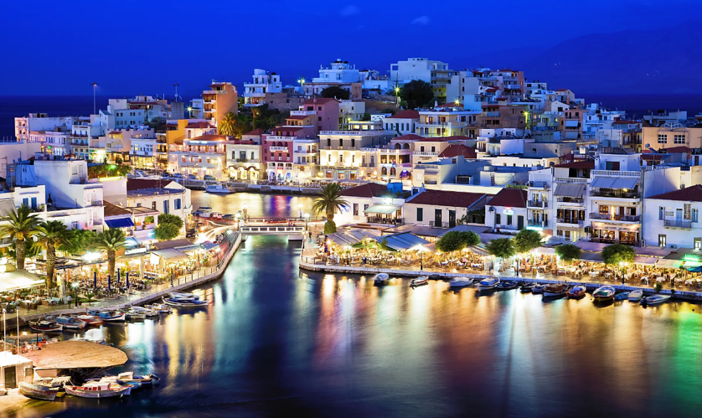 Agios Nikolaos in Crete at night. 