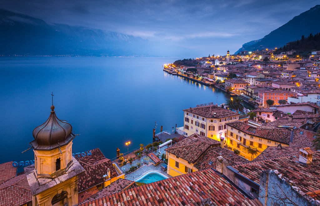 The sun goes down on Limone sul Garda, Lake Garda. 